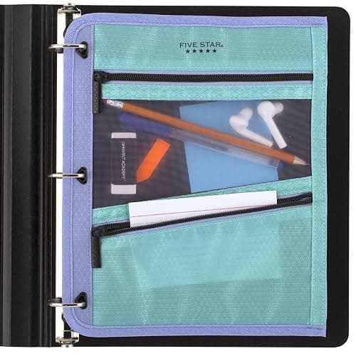 Five Star Pencil Pouch, Pen Case, 3-Pocket Zipper Pouch, Fits 3-Ring Binder, Storage Organizer for Classroom Supplies Earbuds Chargers Cables Makeup, Teal/Berry (500207F-ECM) thumbnail 6