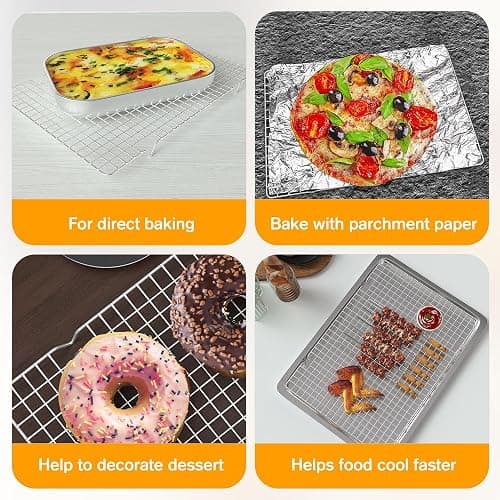 2PCS Cooling Racks for Cooking and Baking -11.65''x16.85''Heavy Duty Stainless Steel Wire Rack for Baking, Grilling, Roasting - Oven & Dishwasher Safe - Fits Half Sheet Pan（Silver） thumbnail 5