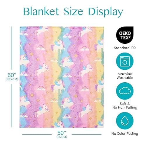 Joiedomi Glow in The Dark Blanket - Unicorns Gifts Toys for Girls Age 2 3 4 5 6 7 8 9 10 11 12 Year Old - Soft Cozy Flannel Kids Throw Blanket, Birthday Bedroom Decor 50"×60" thumbnail 3