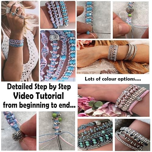 Sabrikas Let Your Creative Spirit Run Free Metallic Leather Boho Macrame Wrap Crystal Glass DIY Bracelet Jewellery Making Kit with Video Tutorial Hobby for Teens to Adults thumbnail 5