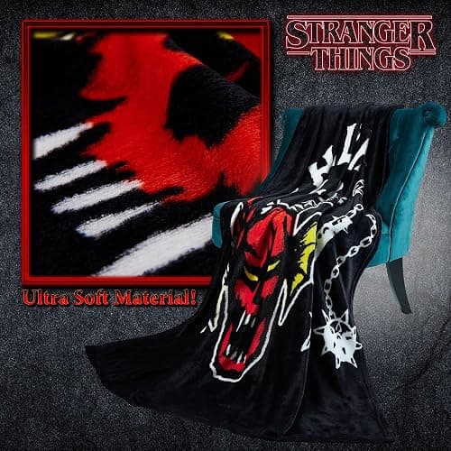 Stranger Things Blanket Throw Bedroom Accessories Fleece Blanket, Hellfire Club Soft Warm Winter Bed Throw 59.06 x 51.18 in Official Merch (Black) thumbnail 8