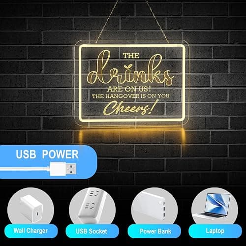 Bar Neon Sign The Drinks Are On Us LED Signs The HanGover is On You Cheers Neon Light Gifts for Wedding Party Bars Pubs Neon Signs Decorations thumbnail 5