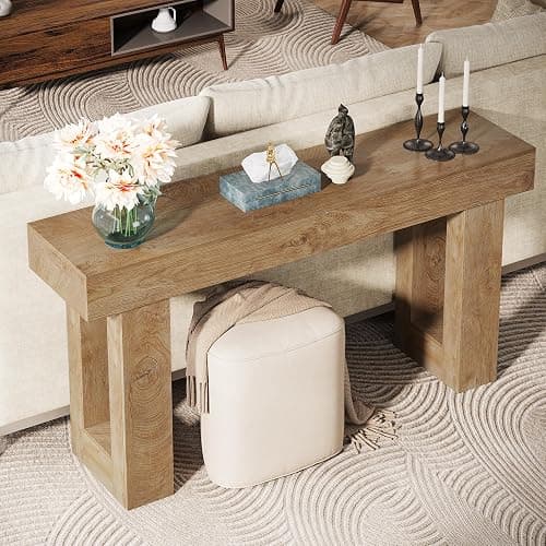 Tribesigns 63-Inch Long Console Table, Wooden Rectangular Sofa Table Behind The Couch, Farmhouse Entryway Table for Entrance, Hallway, Living Room (Natural) thumbnail 5