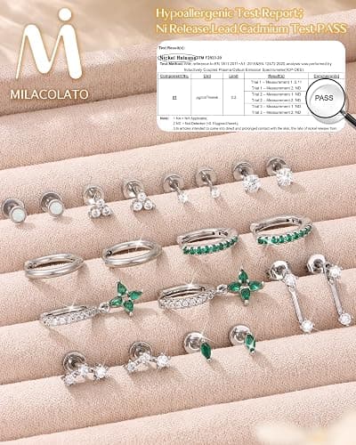 MILACOLATO Hypoallergenic Flat Back Earrings 14K Gold Plated Cartilage Earring Sets for Multiple Piercing 20G Surgical Stainless Steel Earrings for Women Trendy Earring Stacks Small Hoop Flatback Stud Earrings thumbnail 5