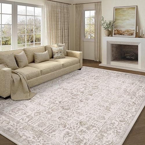 PureCozy Light Brown Area Rug 8x10 Machine Washable Large Vintage Living Room Distressed Non Slip Carpet Traditional Indoor Bedroom Retro Floral Accent Throw Rug for Office Kitchen Dining Room thumbnail 6