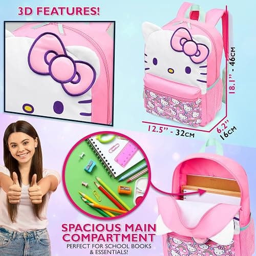 Hello Kitty Sanrio Backpack for Girls Tweens Kawaii Rucksack School Bag Lightweight Teens Anime Daypack for PE Sports Holiday Travel Sleepovers thumbnail 3