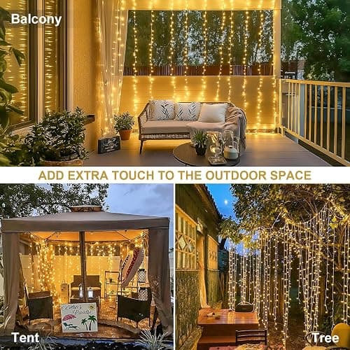 JMEXSUSS 300 LED Remote Control Christmas Curtain Lights, Plug in Fairy Curtain Lights Outdoor, Window Wall Hanging String Lights for Bedroom Backdrop Wedding Party Indoor Patio Xmas Decor, Warm White thumbnail 6