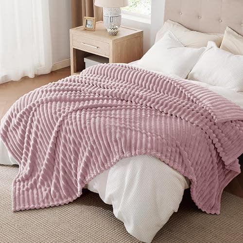 Bedsure GentleSoft Pink Fleece Blanket for Couch - Cozy Soft Blankets for Women, Cute Small Throws for Girls, 90x90 Inches thumbnail 7