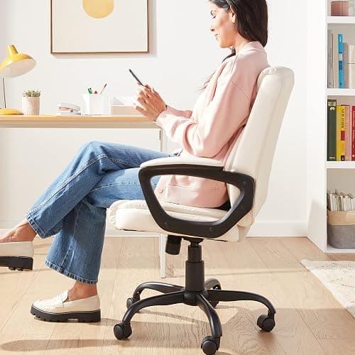 Amazon Basics Classic Puresoft PU Padded Mid-Back Height Adjustable Office Computer Desk Chair with Armrest, 26"D x 23.75"W x 42"H, Cream thumbnail 2