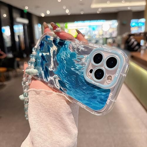 Pretaco for iPhone 14 Plus Case, Blue Dolphin Pattern Design,Glitter Sparkling Laser Case,2-in-1 with Beaded Wrist Strap,Soft TPU Frame, Shockproof and Anti-Shock, Suitable for Women & Girls thumbnail 2