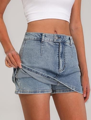 IWD Denim Mini Skirt for Women Low Waisted Jean Micro Skort with Shorts Stretch Casual Jean Skirt thumbnail 2