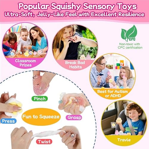 Taba Squishy Pack – 24 pack Taba Squishies with 50 Stickers, Squishy Toys Birthday Party Favors for Kids 4-8 8-12, Treasure Box Toys fidgets for Classroom ,Xmas Stocking Stuffers,Goodie Bags Stuffers thumbnail 4