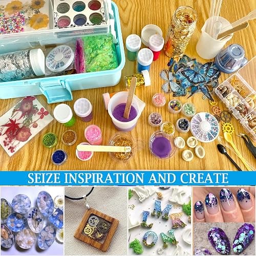 Myzzxt Resin Decoration Accessories Kit,Supplies Kit for Beginner,with Dried Flowers,Butterfly Stickers,Mica Powder and Fillers,Measuring Cups Tool Kit,for Resin Jewelry Making thumbnail 7
