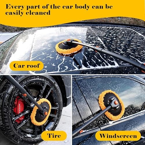 15°Curved Car Wash Brush with Long Handle,43 inch extendable car wash mop with Aluminum Alloy Rod - Microfiber Fiber Sponge pad Brush Head for Cleaning car Truck SUV,car Brush Not Hurt Paint thumbnail 5