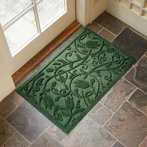 VivaNest Boho Green Floral Leaves Outdoor Indoor Entrance Doormats, Absorbent Durable Heavy Duty Welcome Front Door Mat,Thick Natural Rubber Back,Easy Clean Entryway Mat 17x30 Inch, Low Profile - Tulip-green - 1'5" x 2'6" (Rectangular) thumbnail 3