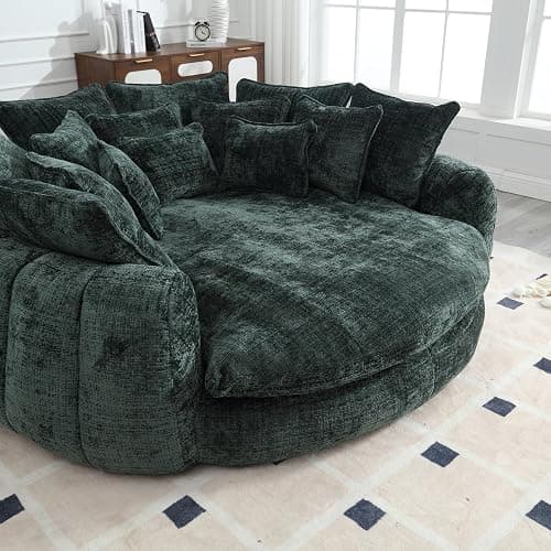 Oversized Round Chaise Lounge Chair, 81.1in Extra Wide Round Accent Chair for 2 People, Upholstered Barrel Chair, 14 Pillows, Comfy Cloud Daybed Lounge Fluffy Sleeper Sofa Chair, Living Room - L1056-green - 2 Seat-81.1in thumbnail 6