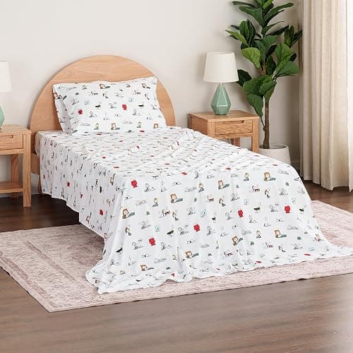Berkshire Blanket Peanuts® Kids Sheet Set, Twin Size - 3 Pieces, Peanuts® Sleeping Colorized Sheet Scale White, Cute Character Snoopy Printed Soft Microfiber Bed Sheets thumbnail 2