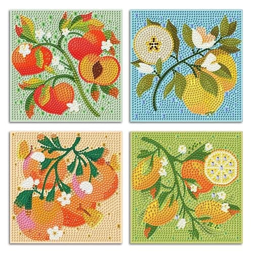 ICYANART 4 Pack Diamond Art Kits for Kids Fruit Gem Art Kit for Kids Ages 6-8-12 Small Diamond Art for Kids Gifts and Home Wall Decor 6x6inch - Image 1