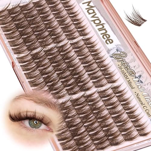 Anime Cluster Lashes Brown Cluster Eyelash Extensions Fairy Eyelash Clusters Wispy Lash Clusters Dark Brown Individual Lash C-Curly Lash Extension Spiky Manga DIY Eyelashes Pack (108Pcs, 10-16MM) - Image 1