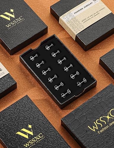 6 Pairs Stud Earrings Set, Hypoallergenic Cubic Zirconia 316L Earrings Stainless Steel CZ Earrings 3-8mm (Steel color) thumbnail 7