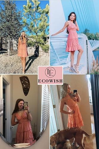 ECOWISH Summer Dresses for Women 2026 V-Neck Spaghetti Strap Bowknot Backless Sleeveless Lace Mini Swing Skater Dress thumbnail 8