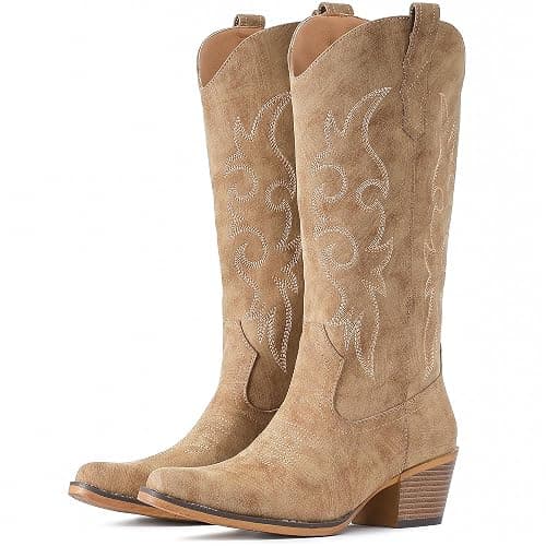 IUV Cowboy Boots For Women Western Cowgirl Boots Mid Calf Snip Toe Boot With Chunky Heel thumbnail 6