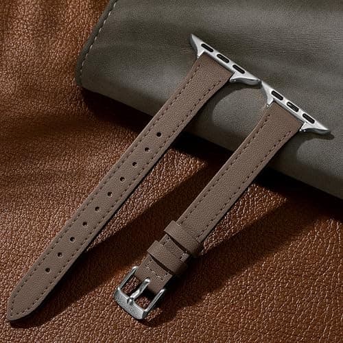 Charlam Slim Leather Band Compatible with Apple Watch Bands for Women 40mm 38mm 41mm 42mm 44mm 45mm 46mm, Top Grain Genuine Leather Strap Thin Wristband for iWatch Series 11 10 SE 9 8 7 6 5 4 3 2 1 thumbnail 5