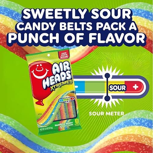 Airheads Xtremes Belts Candy, Rainbow Berry, 4.5 Ounces (12-Pack) | Individually Wrapped Bulk Chewy Candy, Artificially Flavored thumbnail 4