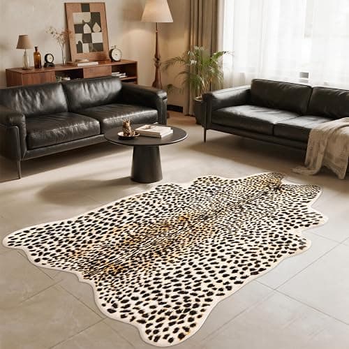 Leopard Rug Cheetah Print Carpet - Animal Printed Skin Area Rug Faux Fur Hide Room Decor for Bedroom Living Room 5.2x6.5ft thumbnail 7