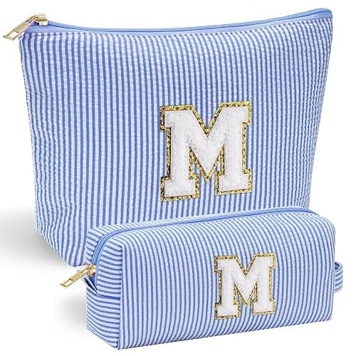 YOOLIFE Initial Makeup Bag | Makeup Bag | Travel Cosmetic Bag | Birthday Gifts for Girls | Teen Girl Gifts Trendy Stuff | Birthday Gifts for 4 5 6 7 8 9 10 11 12 13 Year Old Girls | Blue M - Image 1