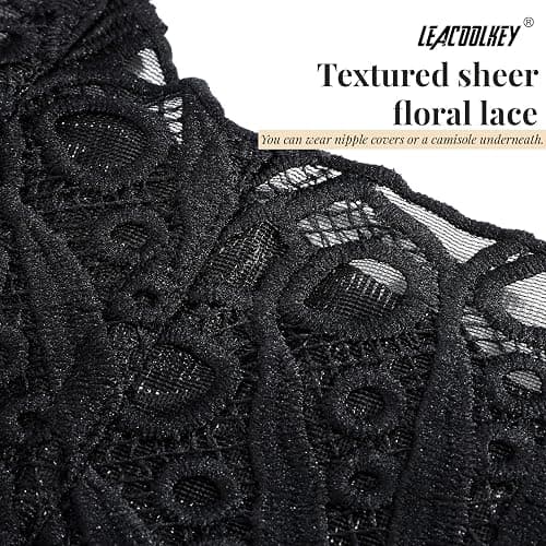 LEACOOLKEY Lacework Corset Top for Women Sexy Textured Sheer Floral Lace Bustier Going Out Lace-up Corset Overbust Top thumbnail 3