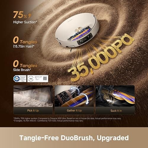 DREAME X60 Max Ultra Complete Robot Vacuum and Mop, Ultra-Thin Design, 35,000Pa Suction, Self Emptying&Refilling, Mop Self-Cleaning, 280+ Obstacle Avoidance, White thumbnail 6