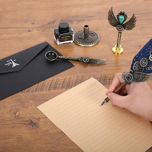 Facwxiao Quill Pen and Ink Set,Feather Pen Set for Calligraphy,Christmas Gift for Handwriting Lovers, Birthday Gift(Bule) thumbnail 2