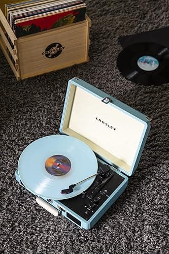 Crosley CR8005F-TU Cruiser Plus Vintage 3-Speed Bluetooth in/Out Suitcase Vinyl Record Player Turntable, Turquoise/White thumbnail 9