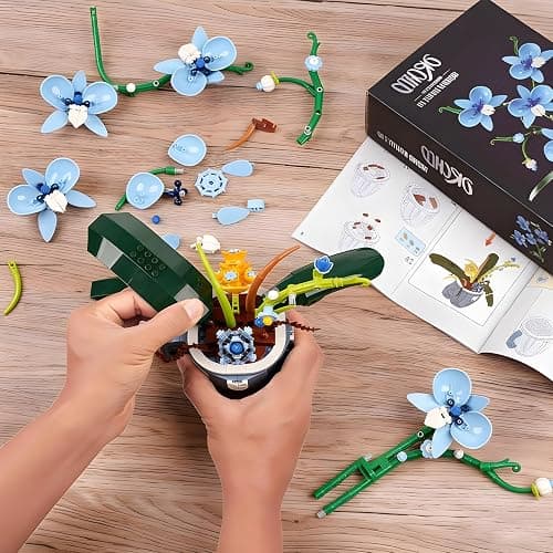 Blue Orchid Flower Building Blocks Set, Coffee Cup Artificial Flower Plant Toys Building Kit, Botanical Collection Model for Home Décor, Great Gift for Birthday and Anniversary for Her and Him(3004) thumbnail 8