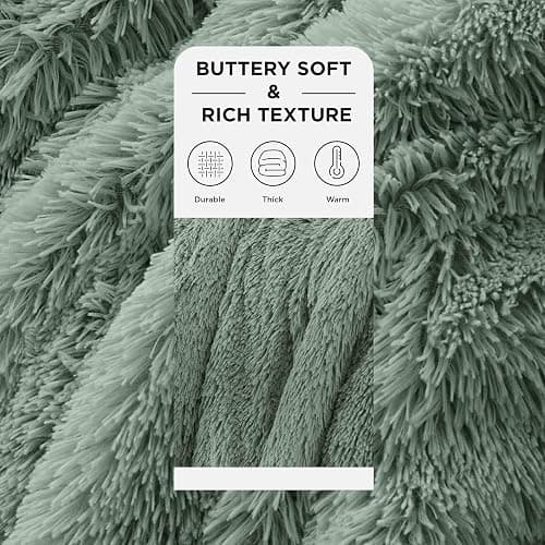 Bedsure GentleSoft Fuzzy Sherpa Faux Fur Twin Blanket Sage Green Cozy Gifts for Women Men, Soft Fleece Plush Warm Minky Thick Blanket Twin Size for Bed, Dorm Essentials Sage Room Decor Gifts, 60x80 thumbnail 5