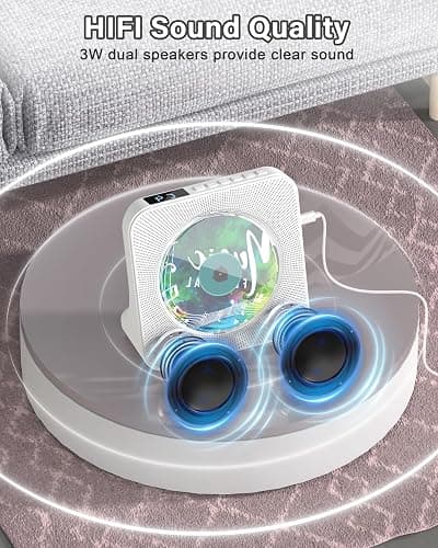 Portable CD Player with Bluetooth 5.0, Greadio Desktop CD Players for Home, CD Music Player with Speakers, Remote Control, Dust Cover, FM Radio, LCD Display, AUX, USB, Headphone Jack thumbnail 7