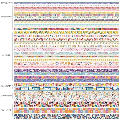 emmoolife 35 Rolls Washi Tape Set, Colorful Cute Floral Writable Decorative Tapes for Scrapbooking and Bullet Journaling, Junk Journal Supplies, DIY Planner Art, 5-30mm Wide 9.84ft Long/Roll thumbnail 2
