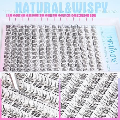 Natural Lash Extension Kit 168Pcs Lash Clusters Kit Wispy Eyelash Extensions 9-12MM Individual Lashes Extensions with Bond and Seal Lash Glue and Eyelash Extension Tweezers DIY at Home by TNFVLONEINS thumbnail 7
