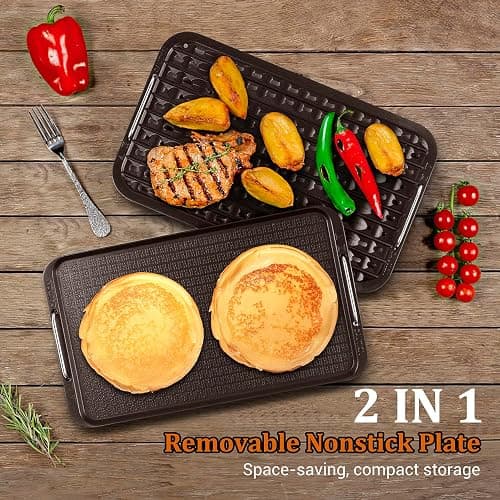 Indoor Smokeless Grill, Techwood 1500W Electric Indoor Grill with Tempered Glass Lid, Portable Non-stick BBQ Korean, Turbo Smoke Extractor Technology, Drip Tray& Double Removable Plate, Black thumbnail 3