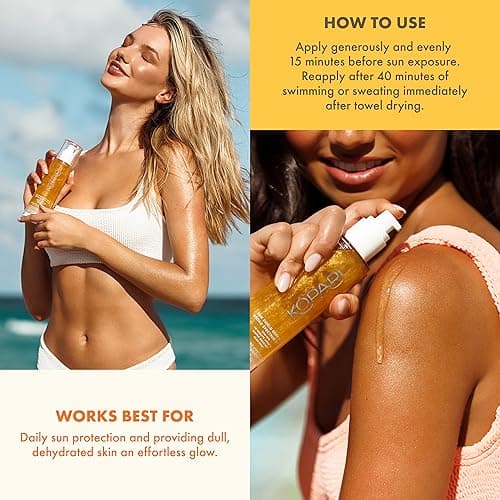 Kopari Sun Shield Body Glow, Broad Spectrum SPF 30, Lightweight Shimmering Gel Texture Absorbs Quickly, Non Sticky, Glowing Results, Golden Amber 5 oz - Golden Amber thumbnail 6