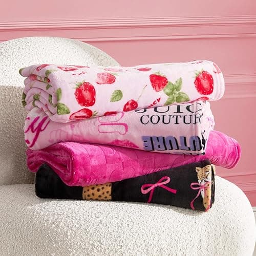 Juicy Couture Icon Collage 50" x 70" Plush Throw Blanket, Pink - Decorative Blankets for Sofas, Throws for Chairs, and Beds thumbnail 6