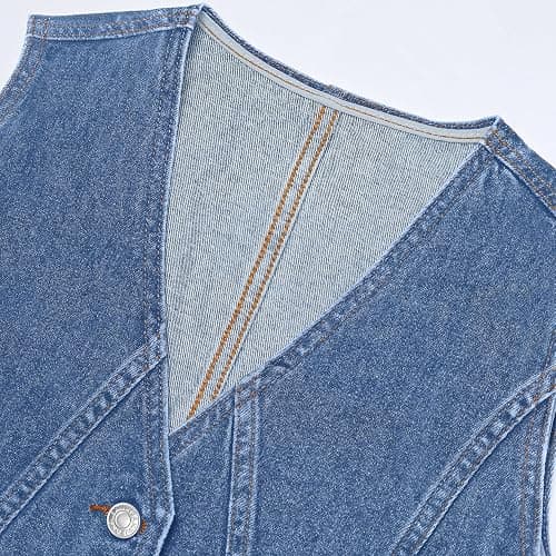 LYHIPSS Denim Vest Women V Neck Jean Vest Tops for Women Sleeveless Button Down Summer Outfit Denim Tops thumbnail 3