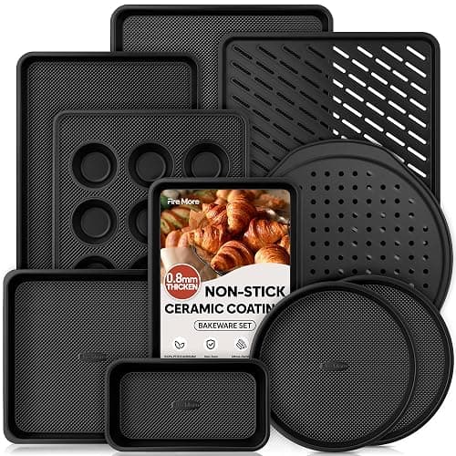 10-Piece Nonstick Bakeware Set, 0.8MM Thick Carbon Steel Baking Pan Set for Oven with Cookie Sheet, Muffin Pan, Pizza Pan, Loaf Pan and Cooling Rack, Stackable Kitchen Baking Set, PFOA/PTFE Free - Image 1