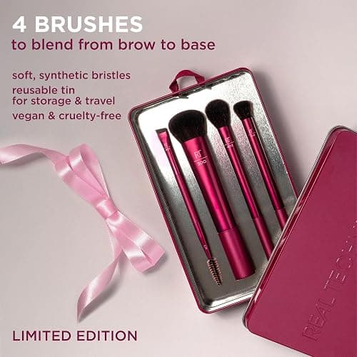 Real Techniques Blend, Set + Stash 5 Piece Holiday Makeup Brush Set with Storage Tin, Face & Eye Brushes for Foundation, Powder, Brows & Eyeshadow, Gift for Her, Cruelty-Free & Vegan thumbnail 2