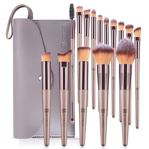 HEYMKGO Makeup Brushes, 15 Pcs Make Up Brushes Set Professional Champagne Gold Makeup Brush Pack, Foundation Blending Powder Blush Concealers Eyeshadow Eyeliner Make-up Brush Kits with Cosmetics Bag - Image 1