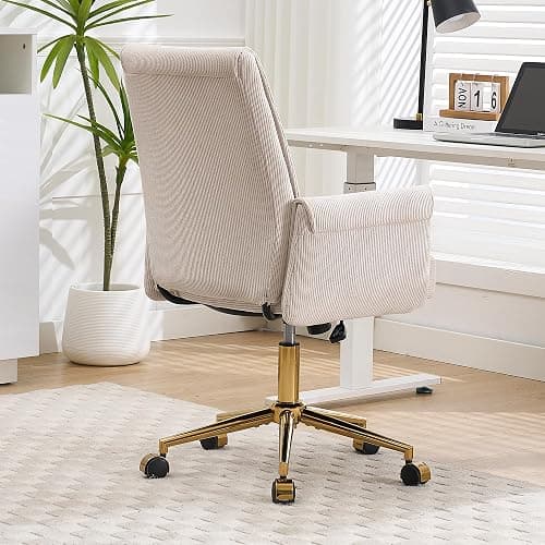 YITAI Stripes Velvet 360°Swivel Desk Chair, Modern Height Adjustable Home Office Armchair with Gold Base and Wheels for Vanity, Comfy Computer Chair for Study Living Room Bedroom（Beige） thumbnail 9
