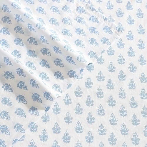 Laura Ashley - Full Sheets, Cotton Percale Bedding Set, Lightweight & Breathable Home Decor (Francesca Blue, Full) thumbnail 3