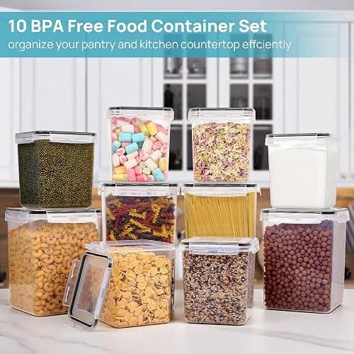 Vtopmart 10 PCS Flour and Sugar Storage Container, Large Airtight Food Canisters with Lids for Kitchen, Pantry Organization, BPA Free, Black thumbnail 4
