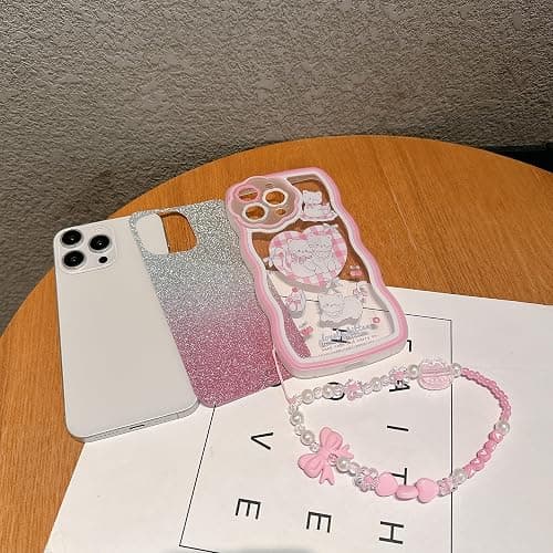 XAMMUE Compatible with iPhone 15 Plus case,Cute Wavy Edge Shell,Kawaii Kitty cat Love Heart,Bow Cherry,Cake Pattern with Cute Bracelet,eco-Friendly and Durable TPU Material for Women and Girls thumbnail 3